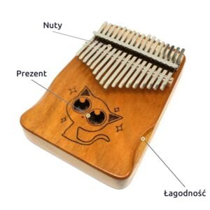 Kalimba kot kreskówkowy - zbliżenie grawerunku