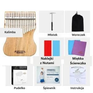 Zestaw kalimby z akcesoriami - widok wszystkich elementów