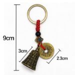 Wymiary breloka feng shui: 9 cm, dzwonek 3 cm, moneta 2,3 cm
