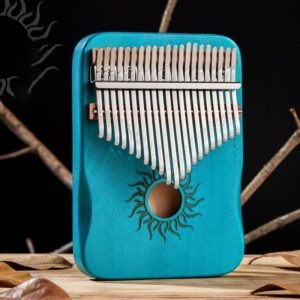 Kalimba 21 tonów w kolorze niebieskim z motywem słońca