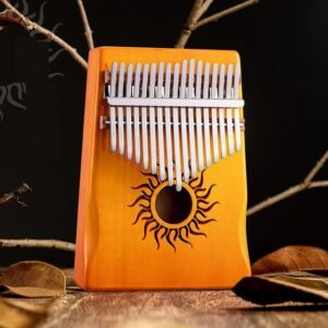 Kalimba 17 tonów w kolorze pomarańczowo-miodowym z motywem słońca