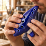 Okaryna Zelda 12 Otworów – Niebieska Ceramiczna z Triforce – en situation de jeu